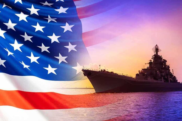 1709539462 featured image American flag overlaying warship at sunset