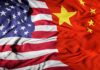 United States and China flags merged together.
