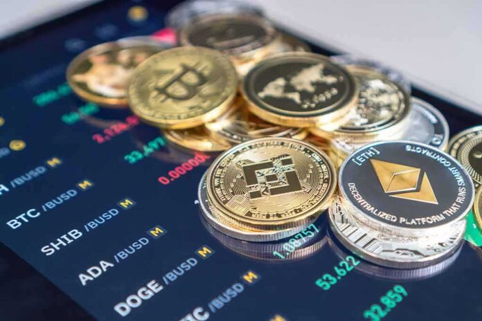 2002007354 featured image Cryptocurrency coins on a trading screen background