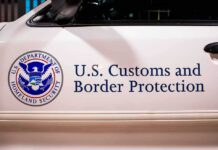 U S Customs and Border Protection vehicle logo and text
