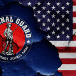 National Guard logo over a distressed American flag.