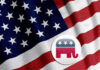 American flag with Republican elephant symbol.