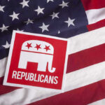 RNC’s Lawsuit Blitz: 130 Suits Filed! Republican symbol on American flag background.