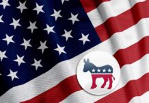 Congress Hopeful’s SHOCKING Concentration Camp Plan! American flag with a Democratic Party donkey symbol