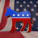 Dem Candidate ATTACKED While Campaigning In Ghetto! A donkey symbol representing the Democratic Party in front of an American flag background