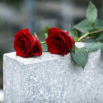 Rock Legend PASSES Aged 94 Red roses on a gray stone surface.