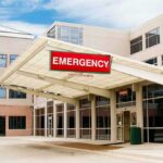 Emergency room entrance at a modern hospital