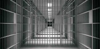 empty prison corridor with barred cells