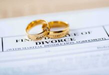 Republicans Push To End No-Fault Divorce Gold wedding rings on a divorce document