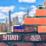 Journalists Ordered to Use Stunning New Term for 9/11 Terror Attack Brick wall with American flag and memorial text against city skyline