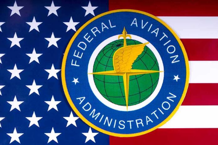 shutterstock_1055129495 Federal Aviation Administration seal overlaid on the U.S. flag