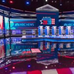 Governor Hopeful Can’t Answer SIMPLE Question During Debate Televised debate stage with multiple podiums and bright red, white, and blue lighting