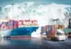 Trump Lists Products Banned After Canada Tariff War Cargo ship with containers alongside trucks, plane, and forklifts at a port