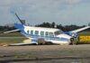 U.S Flight Disappears Near Bermuda Triangle Damaged blue and white small airplane on an airport runway