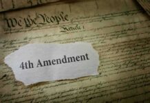 Judge Declares Warrantless Flock Search UNCONSTITUTIONAL! Fourth Amendment text on torn paper over the U.S. Constitution