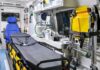 Ambulance interior with stretcher and medical equipment