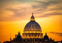 Pope’s Lung Scare Sparks Urgent Surgery St. Peter's Basilica dome at sunset