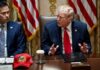 Trump VOWS To Shoot Military Leakers Donald Trump speaks at a meeting table beside Marco Rubio