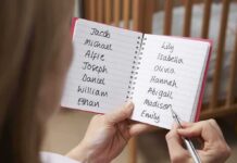 34 MISSING Kids Rescued in Three-Day Operation Hands holding a notebook with baby name lists near a crib